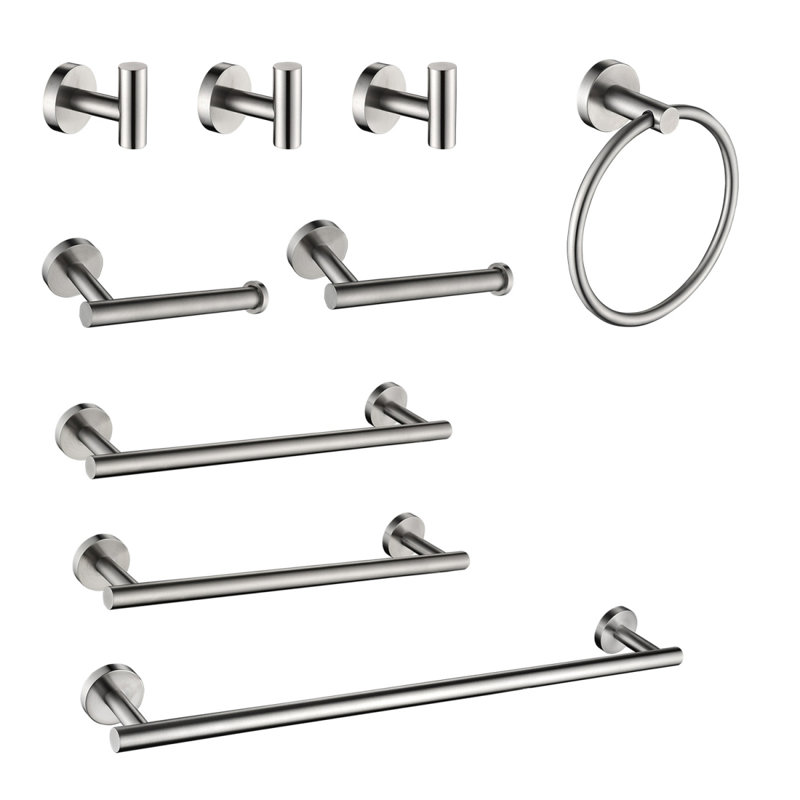 9 Piece Stainless Steel Bathroom Towel Rack Set Wall Mount, Brushed Nickel