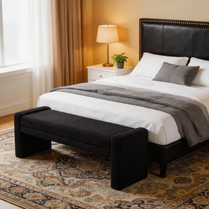 Banc d'appoint surdimensionné moderne en tissu Teddy, banc de repose-pieds de fenêtre polyvalent pour la maison, Black