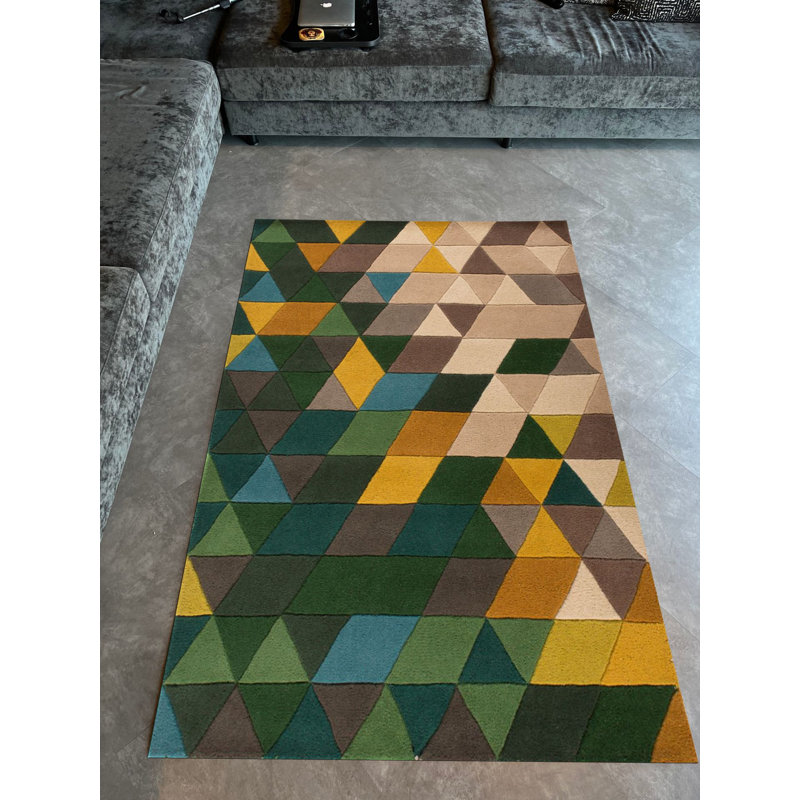 Tapis tissé à motif géométrique triangulaire, Rectangle 4 pi 11,06 po x 9 pi 10,11 po