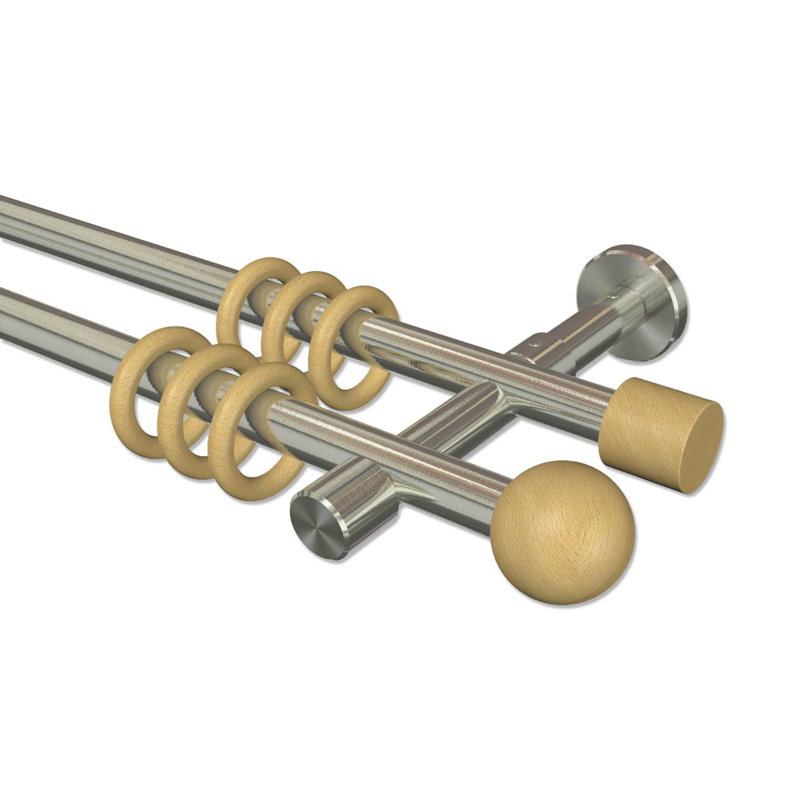 Glynn Curtain Pole Set, 5cm H x 320cm W x 15cm D, Stainless Steel/Beech Lacquered