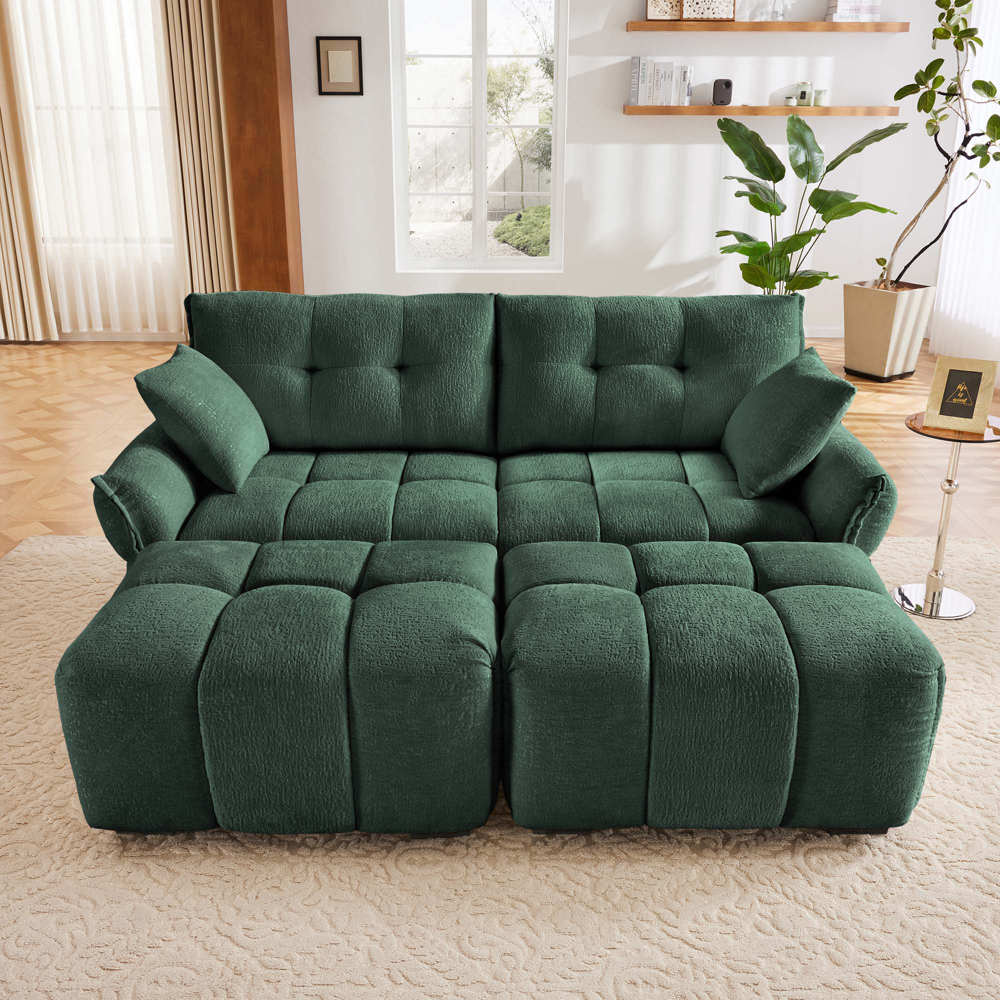 Latitude Run® Chenille Fabric Upholstery 2-Seater Sofa with 2 Ottoman ...