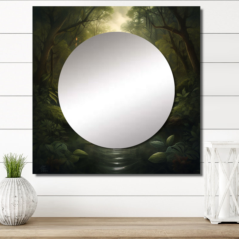 Mandala sacré planant dans un paysage mystique - miroir carré abstrait pour décoration murale, 23 po x 23 po