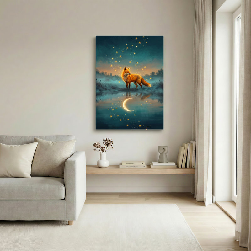 Fox Moon, reproduction d'art sur toile, ensemble de 1, 18"H x 12"W, Wrapped Canvas