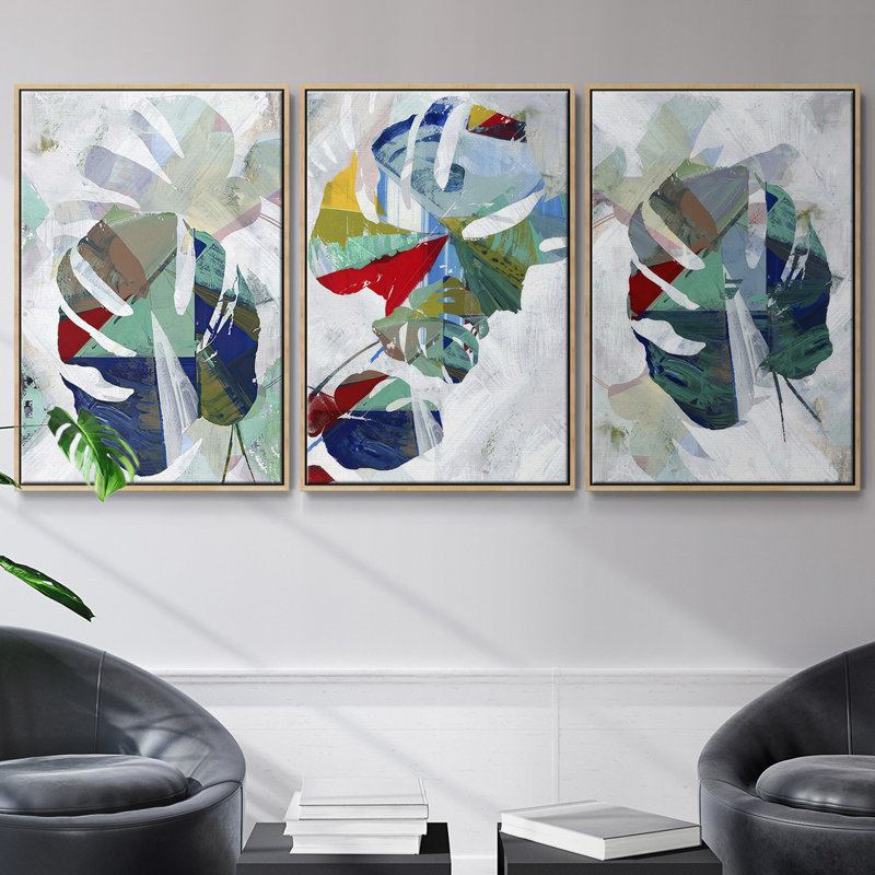 Angled Spaces I, ensemble de 3 pièces encadrées sur toile, Naturel, H 36 po x l 72 po