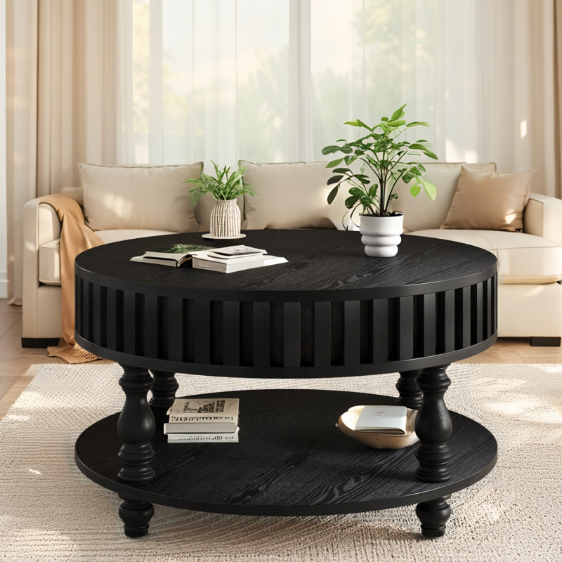 Table basse 31,5 "avec rangement rustique, Noir