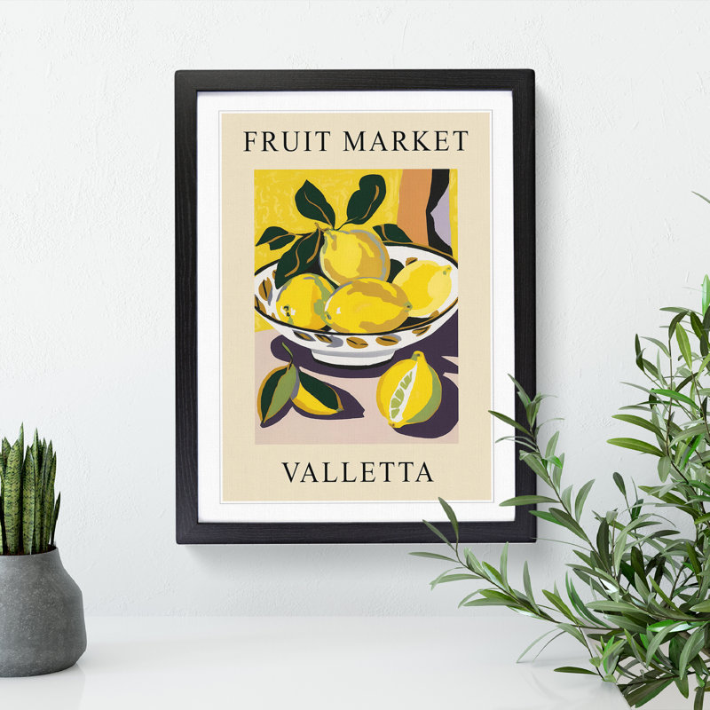 Lemon Valetta Fruit Market Exhibition - Single Picture Frame Print on Wood, 64cm H x 46cm W x 2cm D