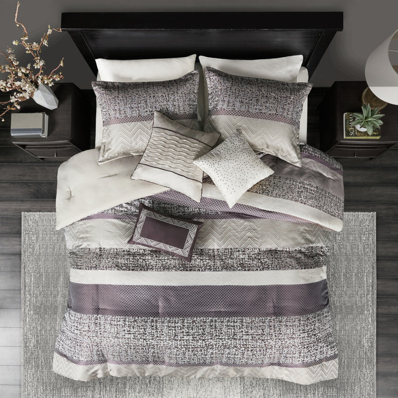 Très grand - édredon 7 pièces lavable à la machine avec coussins décoratifs, Mauve