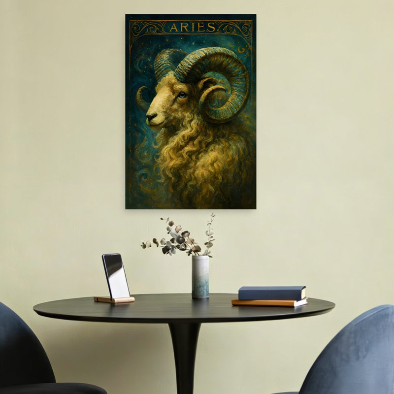 Celestial Aries Ram Mystical Contemporary Animal Portrait Wall Art Print 1 Piece Wrapped Canvas Wall Art