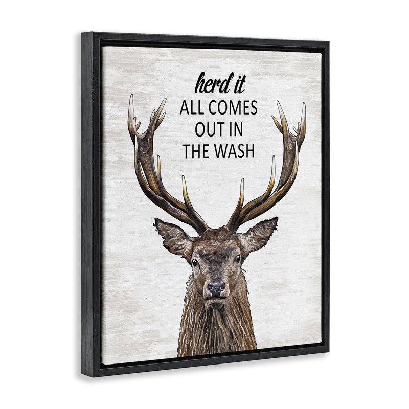 Laundry Deer Pun Floating Frame, design by Lettered and Lined, Jet Black Floater Frame, 21" H x 17" W