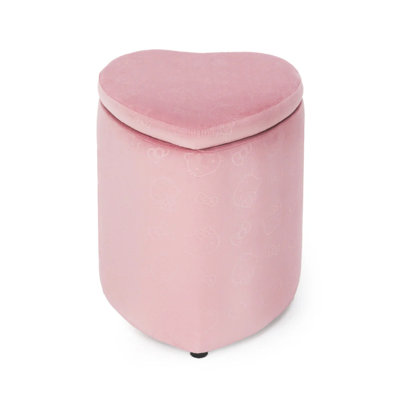 Hello Kitty Heart Storage Ottoman Chair, Velvety Fabric Padded Makeup Stool with Comfy Polyurethane Foam by Mercer41