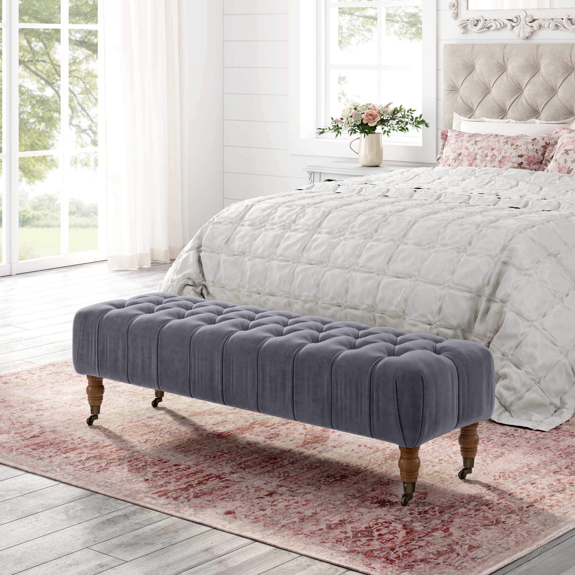 Rustic Manor Elegance Sonya Velvet Bench For Bedroom Living Room   Elegance Sonya Velvet Bench For Bedroom Living Room 