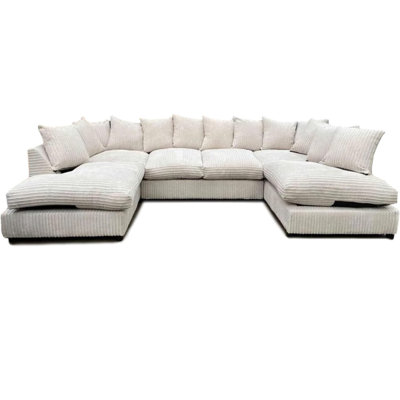 U-Shape Jambo Cord Scatter Back Sectional Sofa
