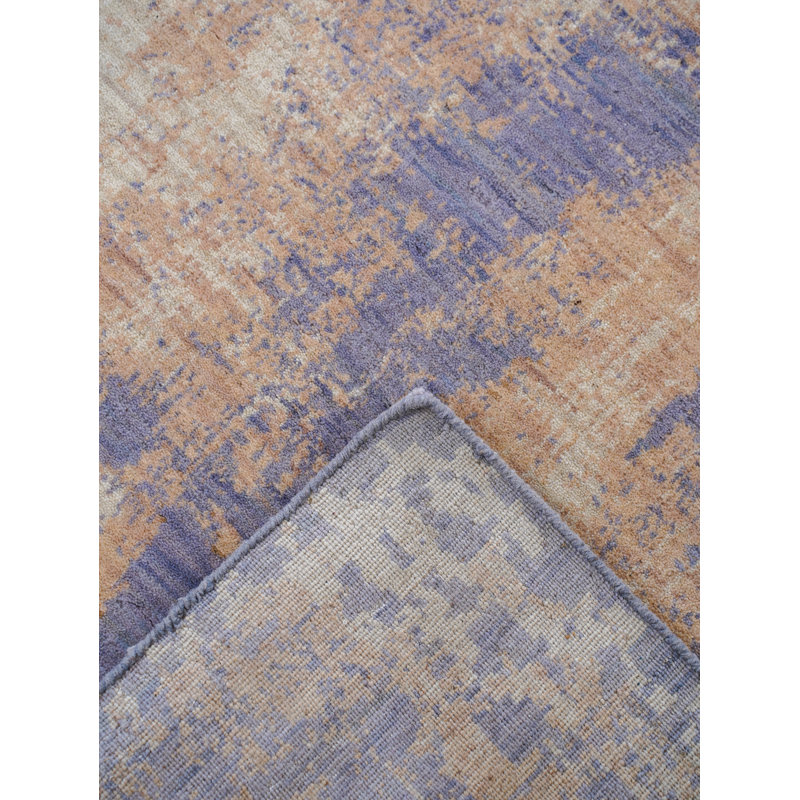Tapis en laine tissé à la main - 305 x 396 cm, rectangulaire, bleu beige, motif abstrait moderne, épais et à poils longs, antidérapant, idéal pour le salon et la chambre.