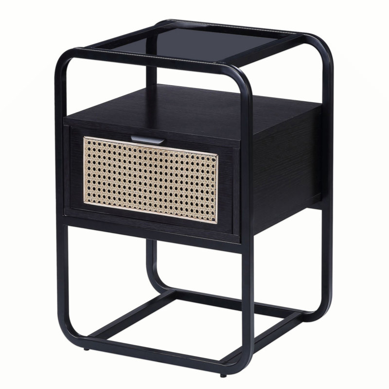 Table d'appoint noire avec plateau en verre