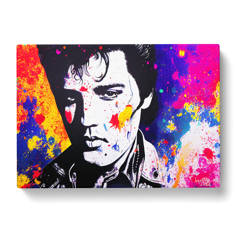 Paint Splashed Elvis Presley Vol.2 Abstract - Wrapped Canvas Print, 40cm H x 60cm W x 3cm D