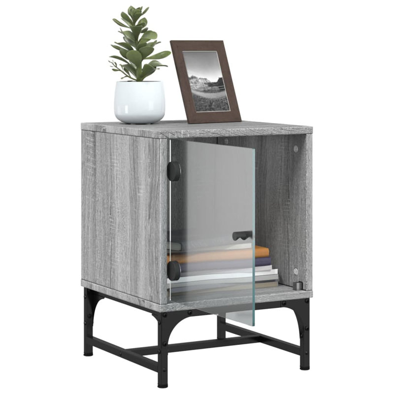 Genagra 35cm W Steel Bedside Table, Set of 2, Grey Sonoma