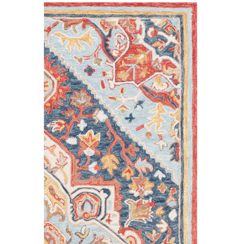 Sharl Hand Tufted Wool/Cotton Oriental Rug in Navy/Red, Rectangle 6' x 9'