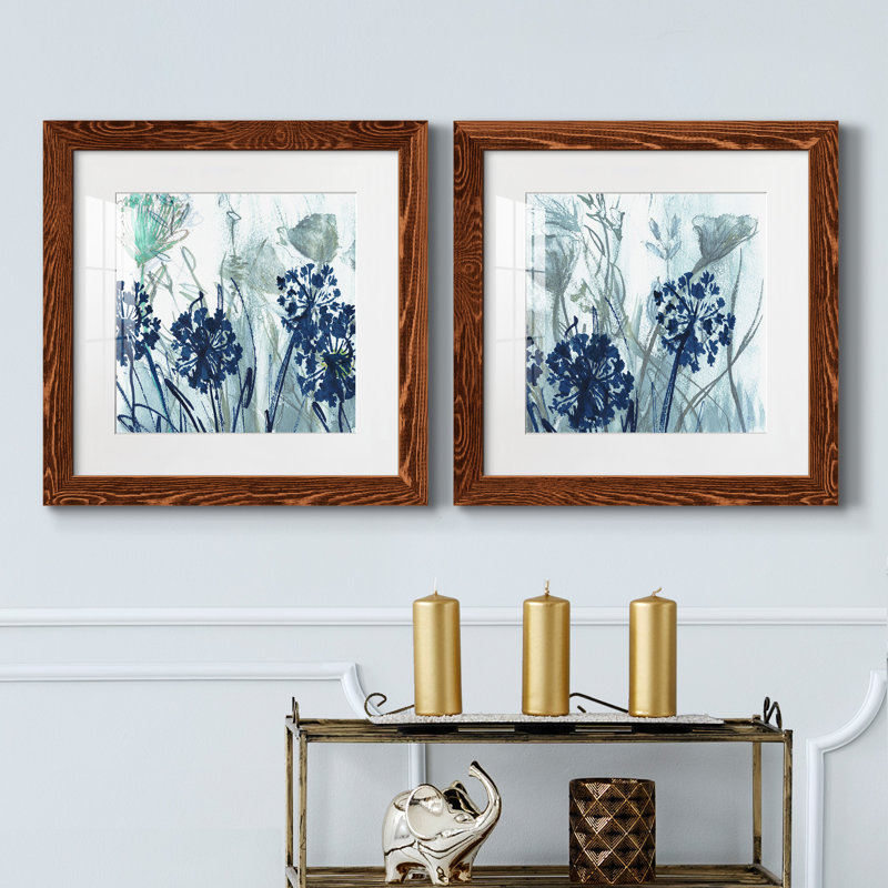 Indigo Field I - ensemble de 2 peintures, Cadre en érable, H 17 po x l 34 po x P 1,5 po