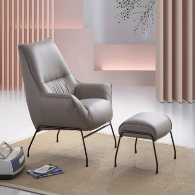 Fauteuil d'appoint et repose-pieds en cuir fleur