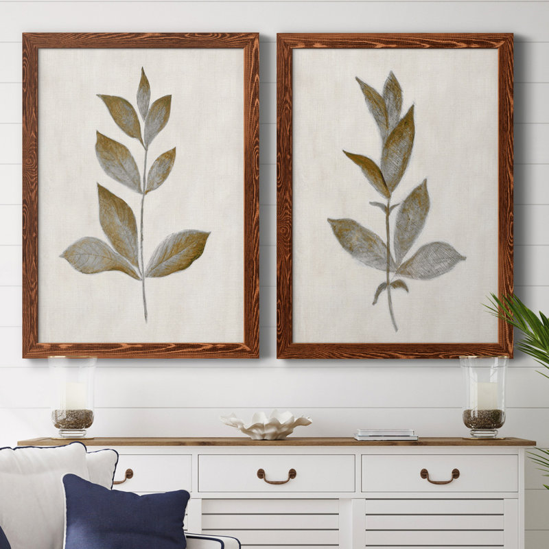 " Bronze Leaf I " 2 - Pieces, Picture Framed Canvas, 31.5" H x 47" W, Walnut