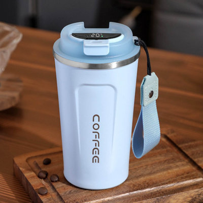 Bouteille d'eau, tasse à café en acier inoxydable, mesure intelligente de la température et tasse isolante avec corde de levage, tasse portable pour voiture