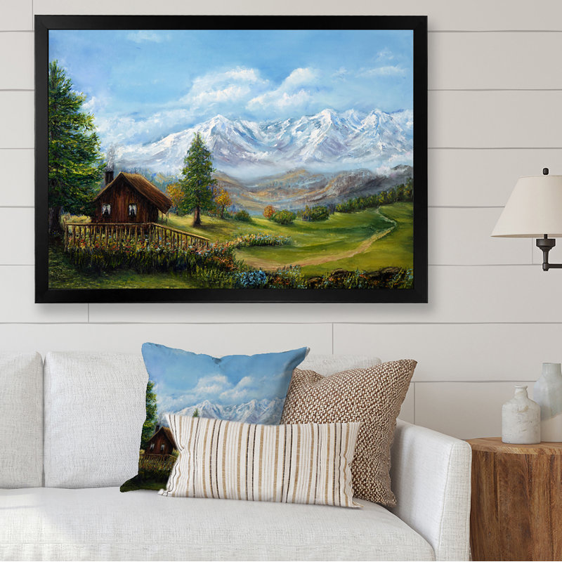 Paysage de chalet maison de campagne, Cadre noir, H 8 po x l 12 po x P 1 po