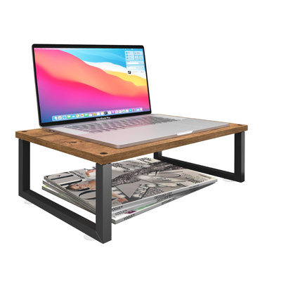 2 Pack Monitor Stand Riser, Wood Desk Storage Organizer