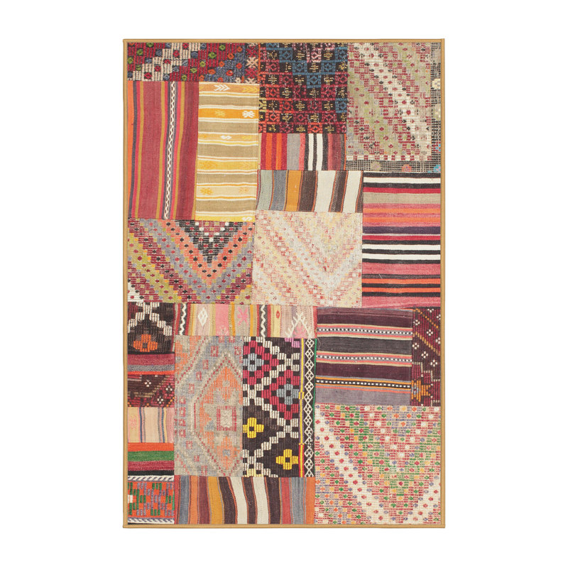 Tapis contemporain rouge / orange, Rectangle 5 pi x 7 pi