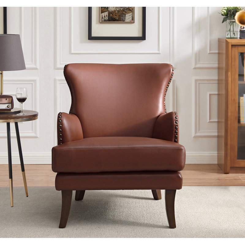 Fauteuil à oreilles 28,9 po Brooklyn, Similicuir caramel, 1