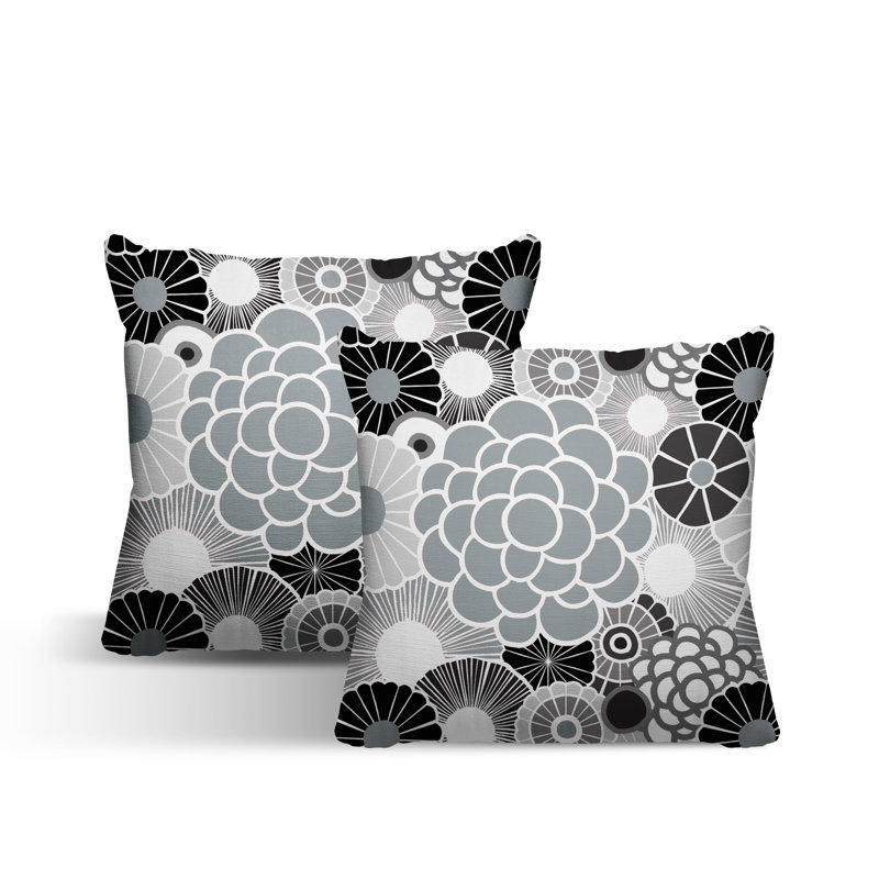 Floral Outdoor Reversible Throw Pillow, 19W" x 19H", Gray