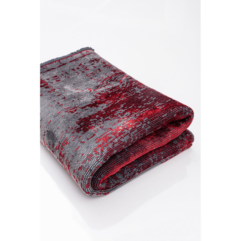 Rapture Gray/Red Abstract Luxury Area Rug, Rectangle 7'10" x 11'2"