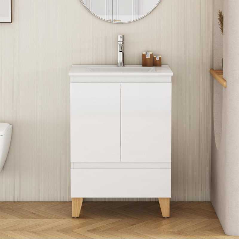 Meuble-lavabo compact avec lavabo à fermeture en douceur