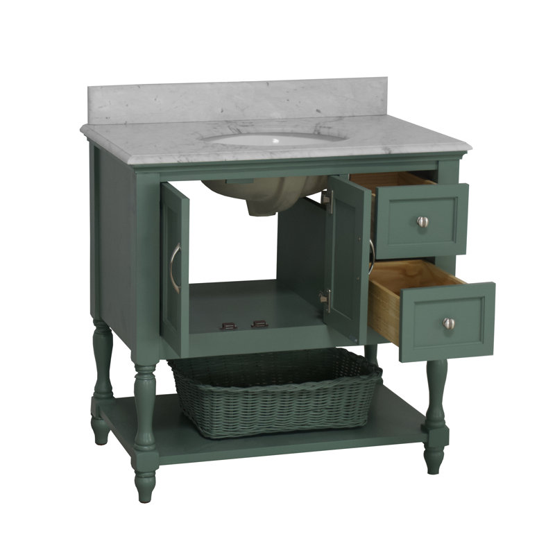 Ensemble de meuble-lavabo simple 36 po Hampton, Marbre de Carrare, Vert sauge