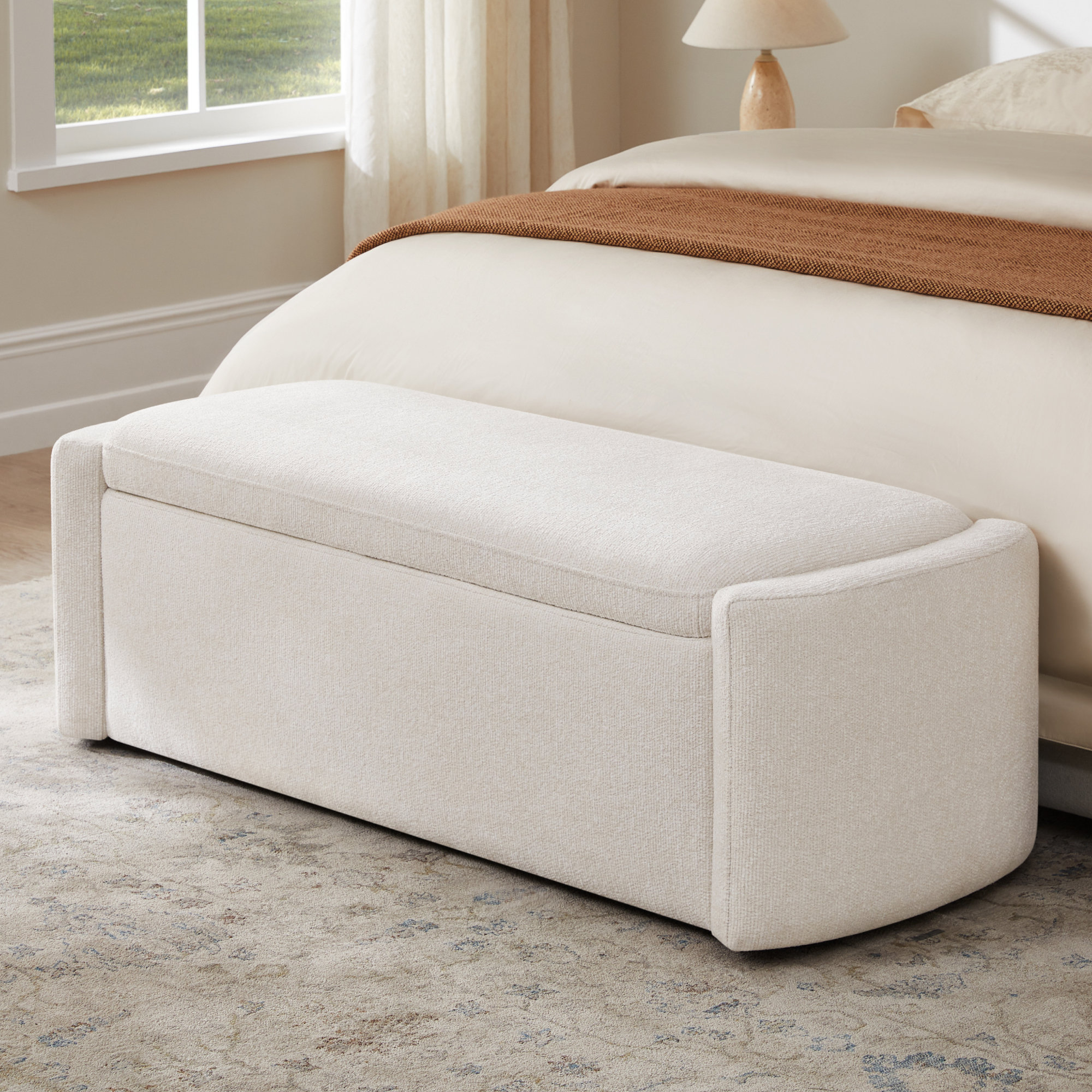 Upholstered Ottoman, White