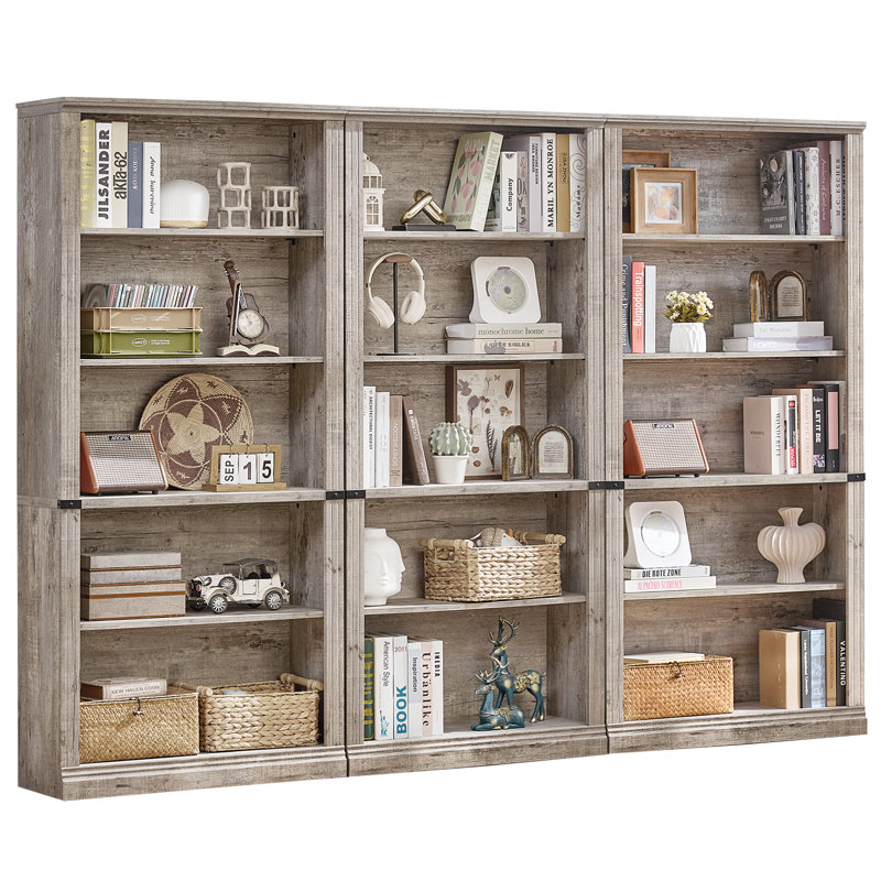 Ensemble de bibliothèque 70 po, Grey, (3 Shelves) 70"H x 94.5"W x 11.9"D