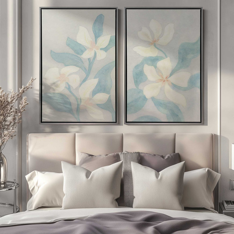 Douce danse des pétales, ensemble de 2 impressions, 24" x 18", Framed Canvas, Opaque White