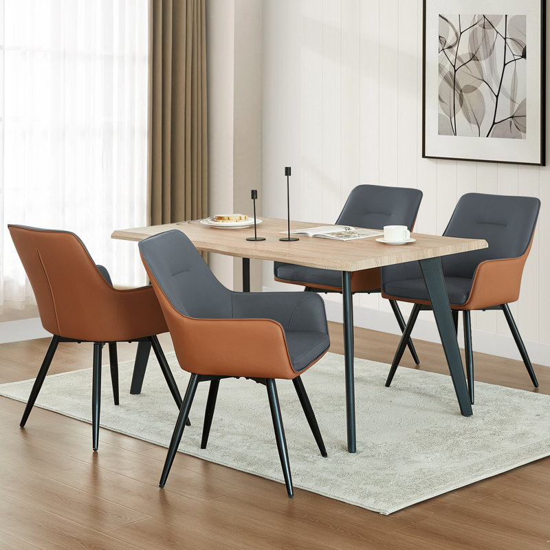 49cm H Upholstered Metal Armchair, Grey/Brown