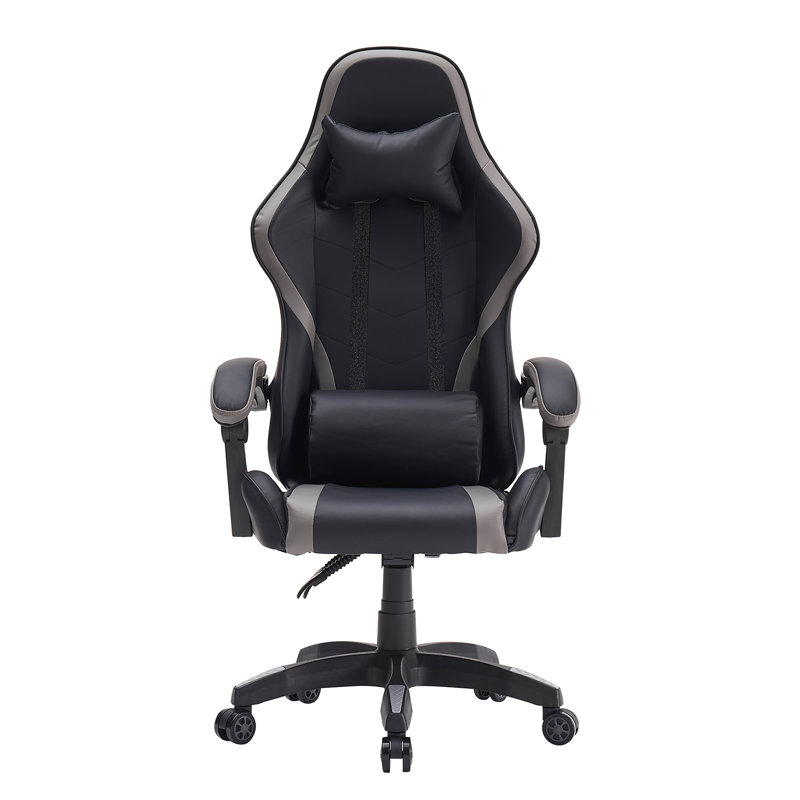 Inbox Zero Rabinowitz Adjustable Faux Leather Swiveling PC & Racing Game Chair, Gray/Black
