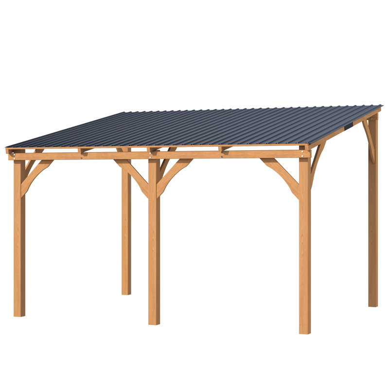 3X3M Outdoor Cedar Lean To Hardtop Pergolas And Gazebos Clearance, 245cm H x 362cm W x 282cm D