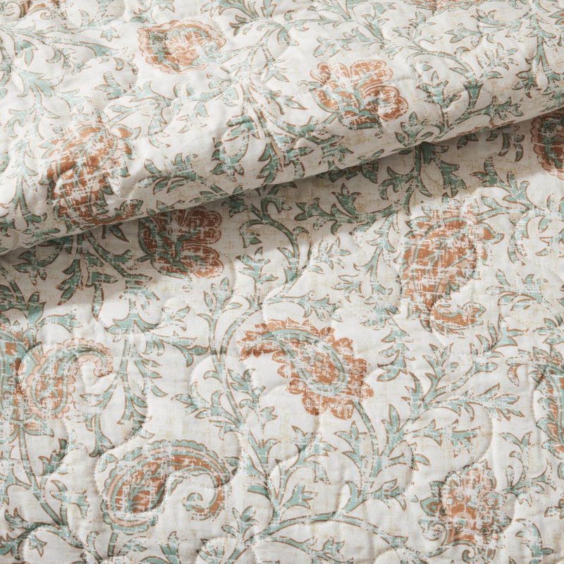 Courtepointe 6 pièces en corail réversible, double / grand, coussins décoratifs en coton avec bordure, brodé