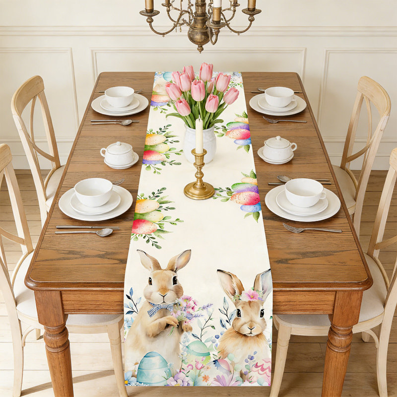 Chemin de table en forme de lapin de Pâques et de fleurs convient aux décorations de fêtes extérieures et intérieures et aux décorations de table de salle à manger pour la cuisine et la maison