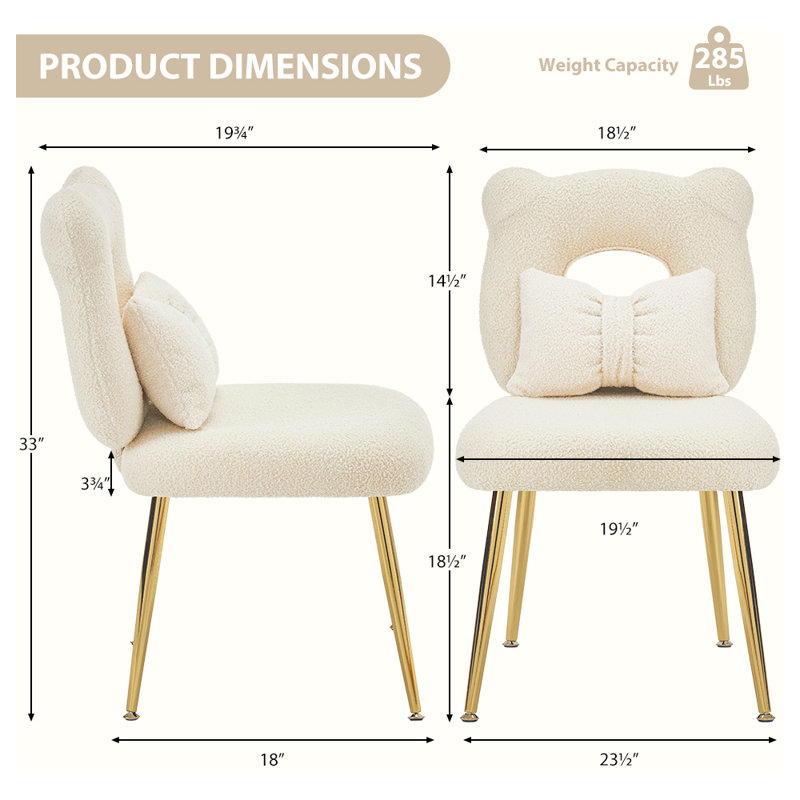 Fauteuil d'appoint mignon 19,5 po avec coussin papillon Allysia, Fausse fourrure ivoire