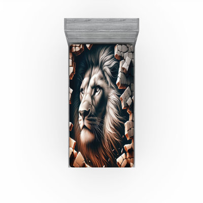Drap-housse Ambesonne Lion_ Mur de briques et pose classique_ Gingembre noix de coco