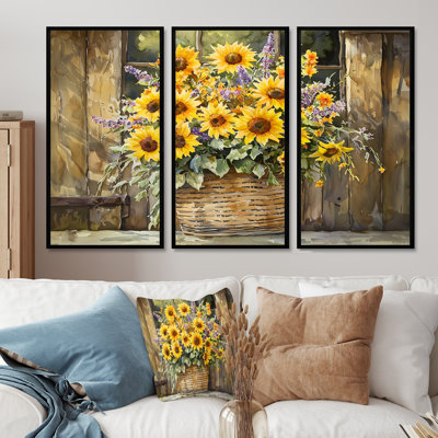 Bouquet de brise d'été à la grange - art mural tournesols - ensemble de 3