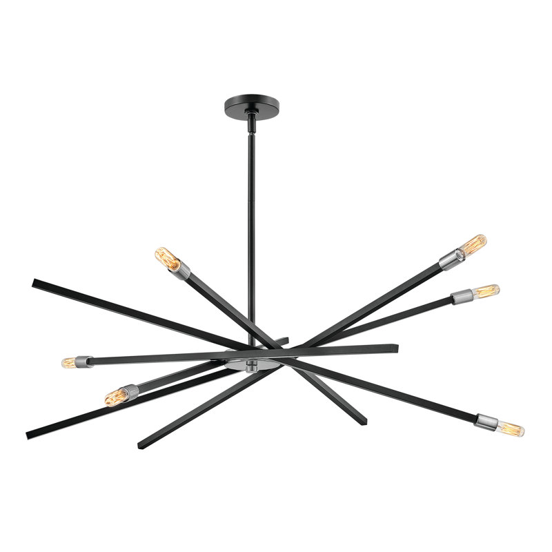 Lustre articulé Spoutnik à 6 lumières Archer, Noir satiné, H 42,50 po x l 42,5 po x P 42,5 po