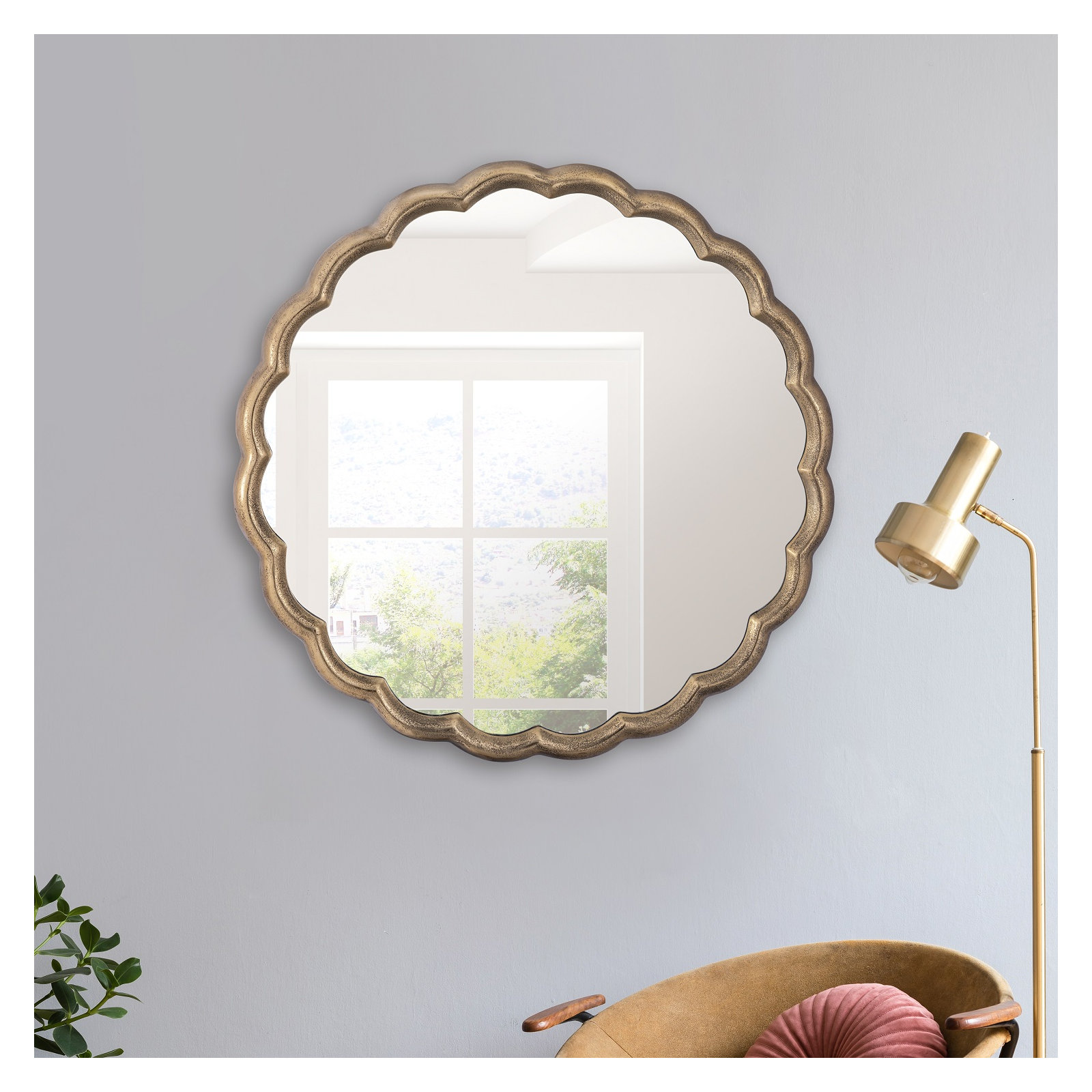 Aluminum Wave Mirror Medium, 32" x 32", Gold