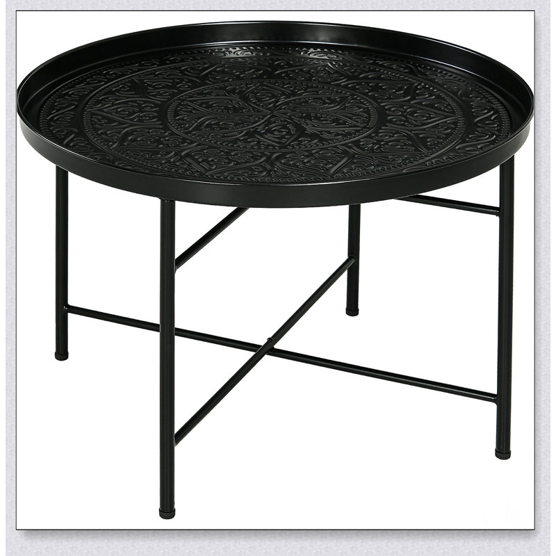 Table basse ronde de 24 po avec plateau martelé, conception en métal rétro pour le salon et la chambre à coucher, table d'appoint polyvalente