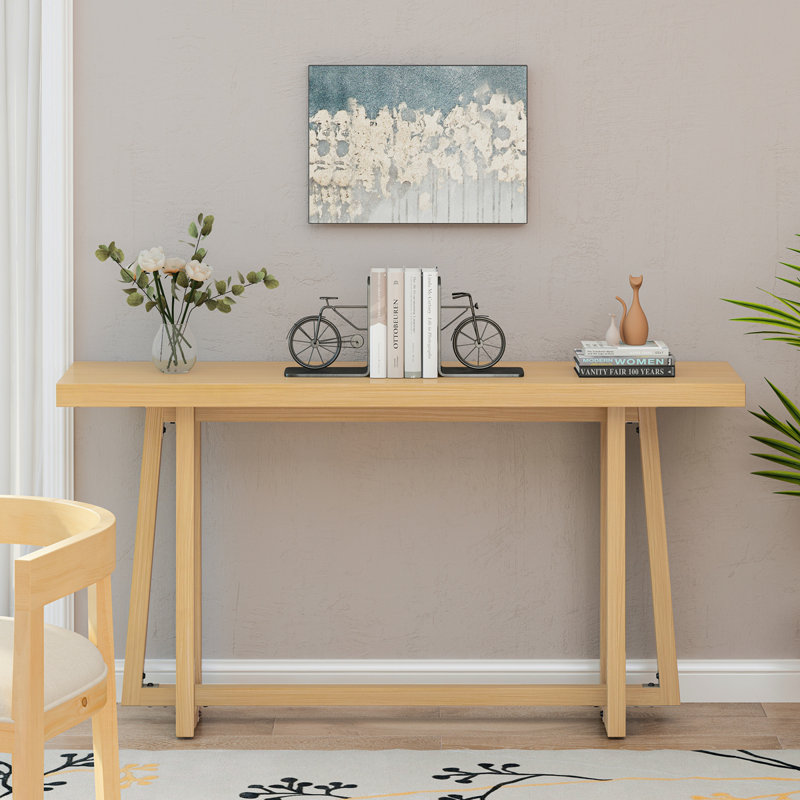 Console de 59,84 po, élégante table d'entrée rectangulaire, console d'extérieur pour patio, table de vestibule robuste, canapé pour vestibule, salon, chambre à coucher et patio, couleur bois, naturel