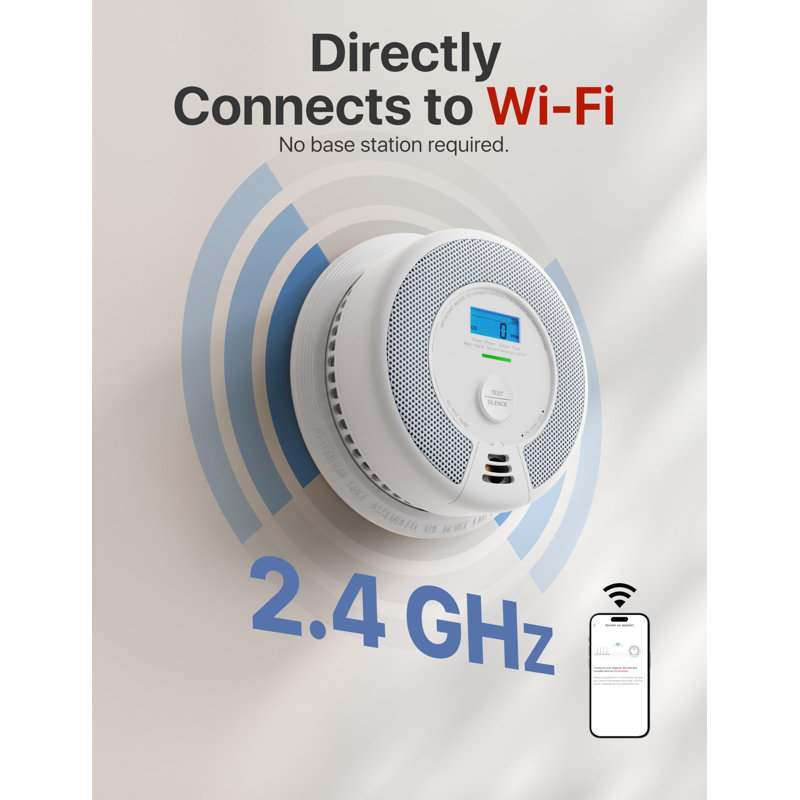 Smart Smoke Detector Carbon Monoxide Detector Combo With Replaceable Battery, Wi-Fi Smoke And Carbon Monoxide Detector With Real-Time App Notifications, 1-Pack