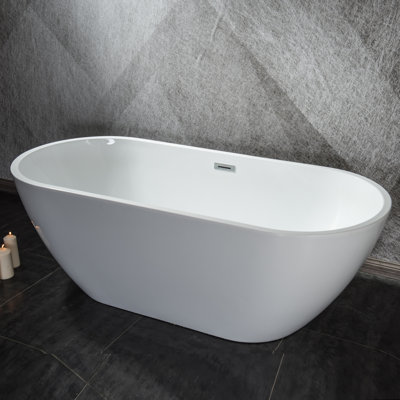63" Acrylic Freestanding Soaking Bathtub With Chrome Overflow And Drain, Cupc Certified
